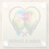 ハートの形をした枝で子どもができる可愛いロビーバード ガラスコースター (裏面)