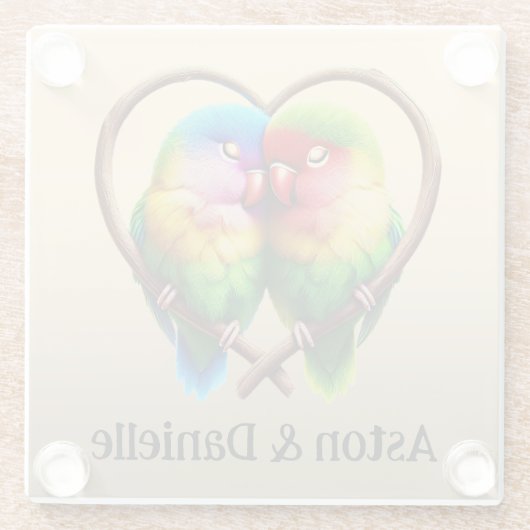ハートの形をした枝で子どもができる可愛いロビーバード ガラスコースター (裏面)