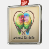 ハートの形をした枝で子どもができる可愛いロビーバード メタルオーナメント (左)