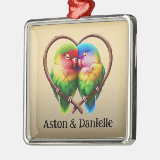 ハートの形をした枝で子どもができる可愛いロビーバード メタルオーナメント (左)