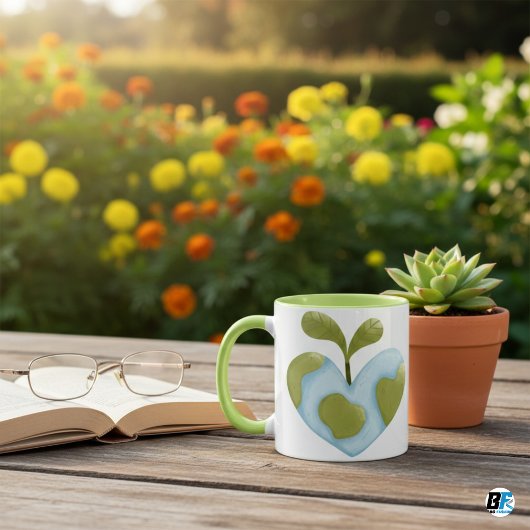 ハートの形をした芽生えたエコ愛エレガントの地 マグカップ