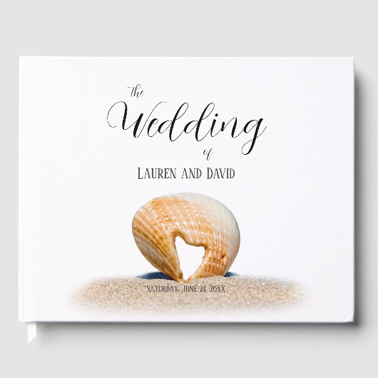 ハートの形をした貝殻と砂浜の美しいビーチ ゲストブック (正面)