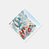 ハートの形を作る肉球の極地クマ スタンダードカクテルナプキン (角)