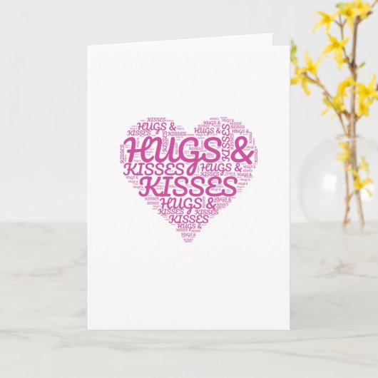 ハートの形状の単語の雲の抱き毛とキス カード (黄色い花)