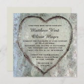 ハートの彫られた樺の木の結婚式 招待状 (正面/裏面)