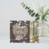 ハートの彫刻された木の結婚式 | 結婚式の日程をお知らせ 案内ポストカード (スタンド正面)