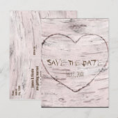 ハートの彫刻と樺の木のウェディング　結婚式の日程を保存しよう 案内ポストカード (正面/裏面)