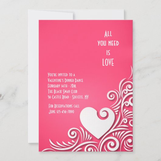 ハートの彫刻 バレンタインデーの招待状 招待状 (正面)