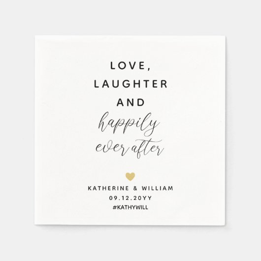 ハートの後ずっと幸せに笑いを愛結婚する スタンダードカクテルナプキン (正面)