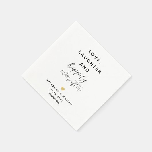 ハートの後ずっと幸せに笑いを愛結婚する スタンダードカクテルナプキン (角)