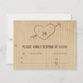 ハートの応答カードが付いているWoodgrain 出欠カード (正面)