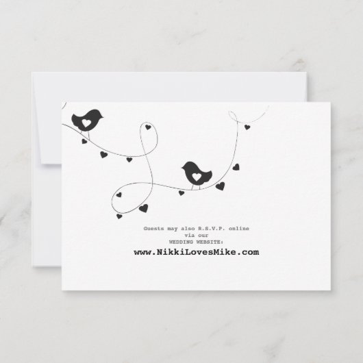 ハートの応答カードを持つレトロ愛鳥 出欠カード (裏面)