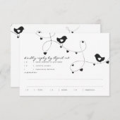 ハートの応答カードを持つレトロ愛鳥 出欠カード (正面/裏面)