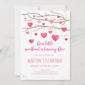 ハートの恋人 ピンク レッド ハーツ ファースト バースデー 招待状 (正面)