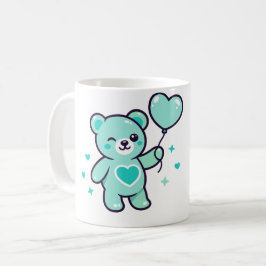 ハートの愛を抱くかわいい青いテディベア コーヒーマグカップ