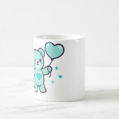 ハートの愛を抱くかわいい青いテディベア コーヒーマグカップ (中央)