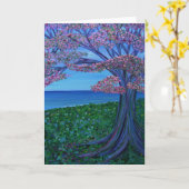 ハートの愛及びピンクの木 カード (黄色い花)