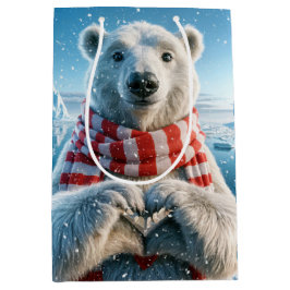 ハートの手のひらを持つホッキョクグマ ミディアムペーパーバッグ