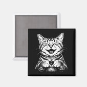 ハートの手を作るかわいい笑顔の猫 面白い猫 マグネット (正面/裏面)