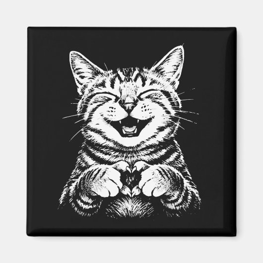 ハートの手を作るかわいい笑顔の猫 面白い猫 マグネット (正面)
