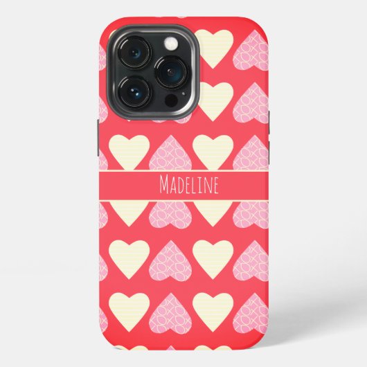 ハートの手描きバレンタイン柄 赤 iPhoneケース (裏面)
