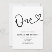 ハートの手書きフォト1歳の誕生日 招待状 (正面)