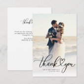 ハートの手書き文字の新婚夫婦の結婚式の写真 サンキューカード (正面/裏面)