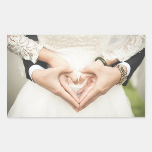 ハートの手結婚内 長方形シール