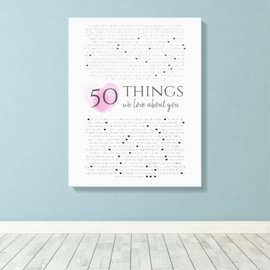 ハートの指紋ピンク50私はあなたを愛する理由 キャンバスプリント (インサイチュ (ウッドフロア))