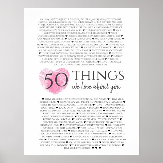 ハートの指紋ピンク50私はあなたを愛する理由 ポスター (正面)