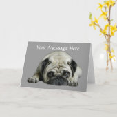 ハートの挨拶状のパグのピエロ カード (黄色い花)