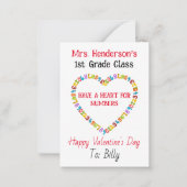 ハートの数字の先生のクラスのバレンタイン ノートカード (正面)
