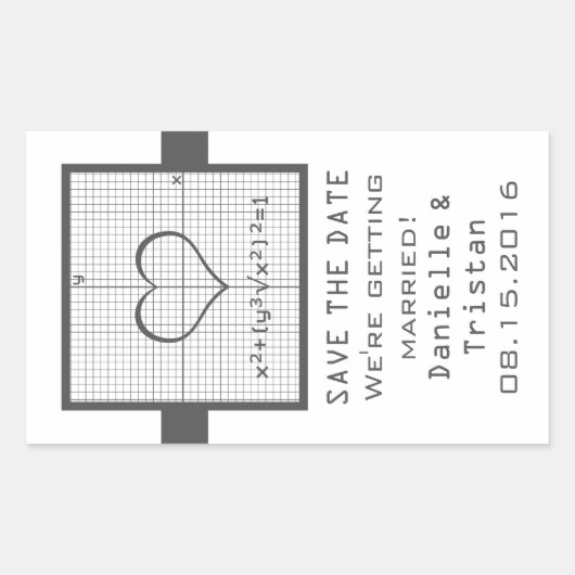 ハートの数学グラフ 保存日付ステッカー 長方形シール (正面)