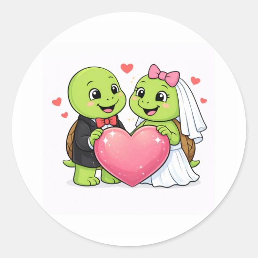 ハートの新婚カップル ラウンドシール (正面)