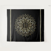 ハートの曼荼羅（黒い背景） タペストリー (正面(横))