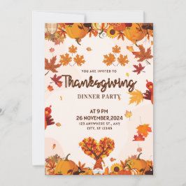 ハートの木とカボチャの秋の小人アート 招待状