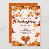 ハートの木とカボチャの秋の小人アート 招待状 (正面/裏面)