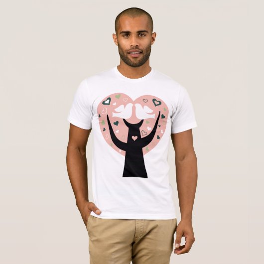 ハートの木に二羽の鳥が付いたTシャツ Tシャツ (正面フル)