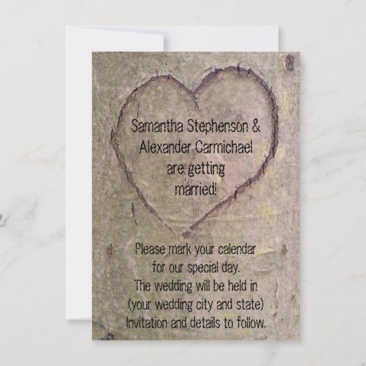 ハートの木に彫り込み、日付を保存 セーブザデート (裏面)