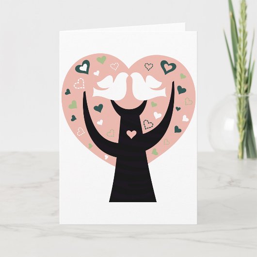 ハートの木に2つの鳥のグリーティングカード カード