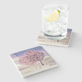 ハートの木の水彩画 ラブツリー ストーンコースター (横)