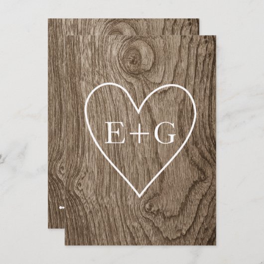 ハートの木の素朴な結婚式の日付を保存 セーブザデート (正面/裏面)