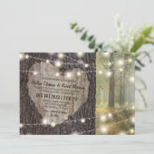 ハートの木の結婚式 | ラスティックなストリングライト 招待状 (スタンド正面)