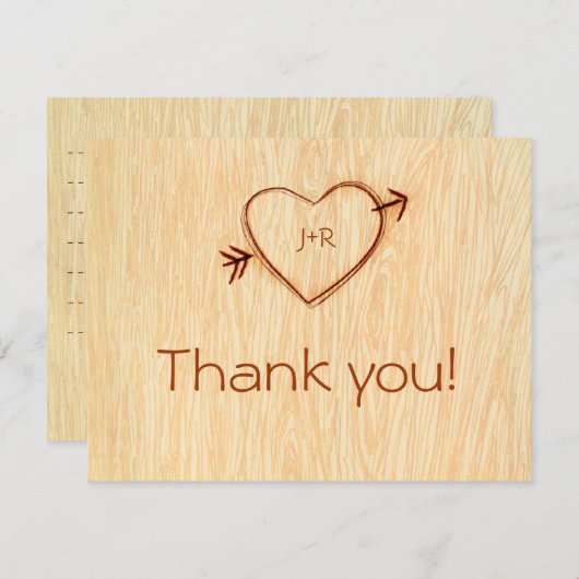 ハートの木目調感謝カード サンキューカード (正面/裏面)