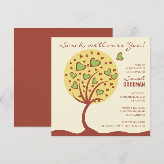 ハートの木 お別れパーティー招待状 招待状 (正面/裏面)