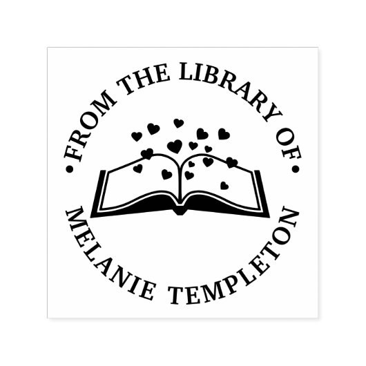 ハートの本 #1A "From the library of" 角丸 セルフインキングスタンプ (デザイン)
