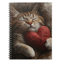 ハートの枕で眠るかわいいトラ猫