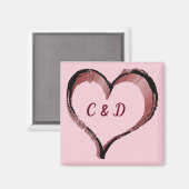 ハートの概要(ピンクの個人イニシャル) マグネット (正面/裏面)