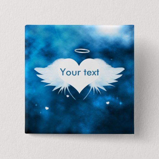 ハートの正方形2"の天使ボタンPin 缶バッジ (正面)