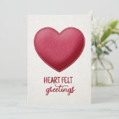 ハートの気持ち 赤いフェルトハート バレンタイン シーズンカード (スタンド正面)